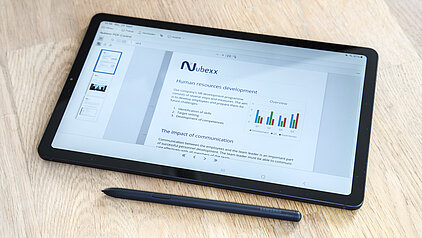 A tablet with a stylus